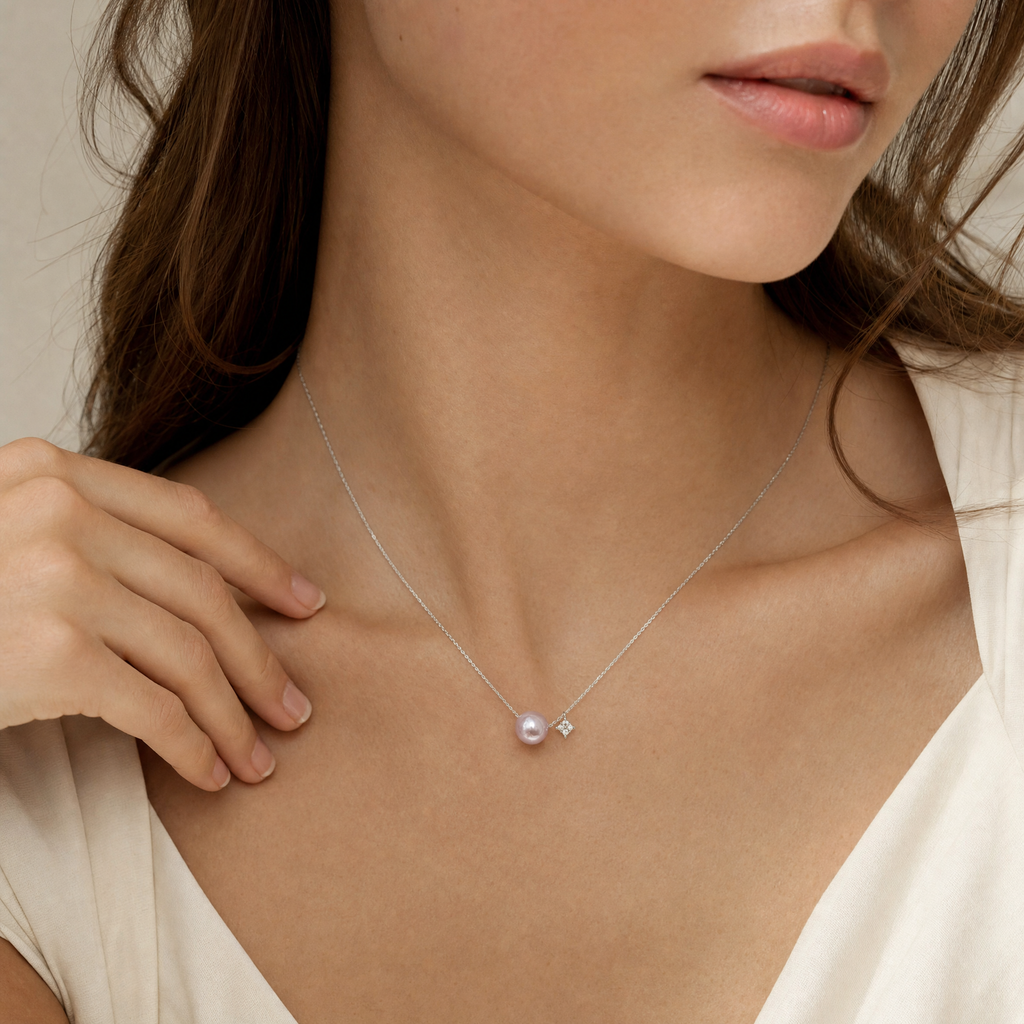 Moonlit Lilac Pearl Necklace – Pearl & Crystal Pendant