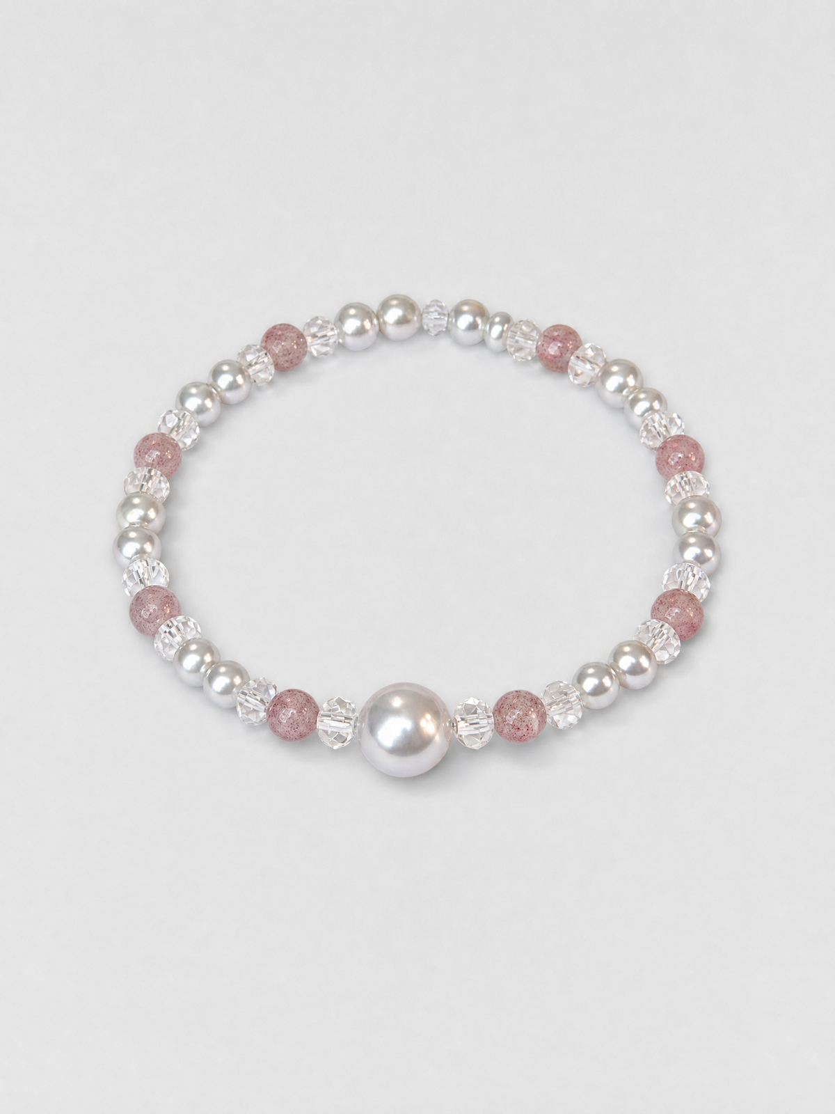 Blush Orbit Strawberry Quartz & Pearl Bracelet