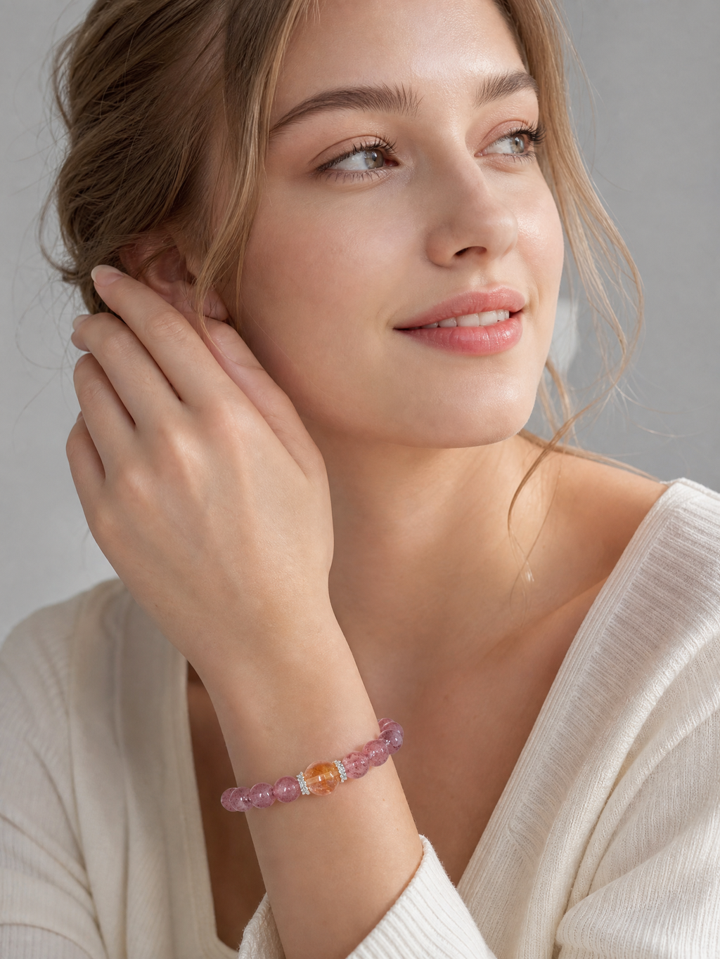 Strawberry Glow Natural Strawberry Quartz & Citrine Bracelet