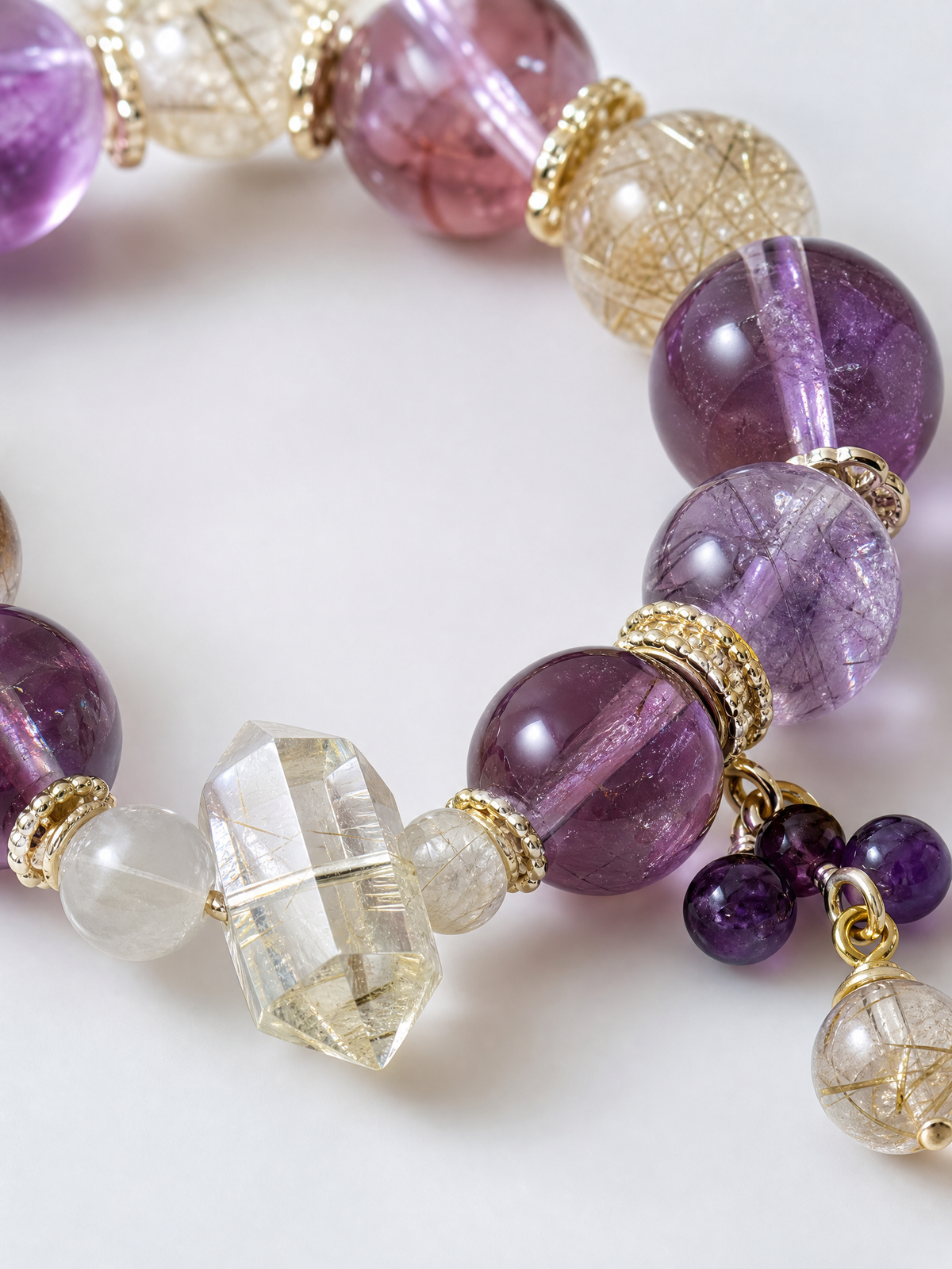 Violet Bloom Amethyst & Golden Rutilated Quartz Bracelet