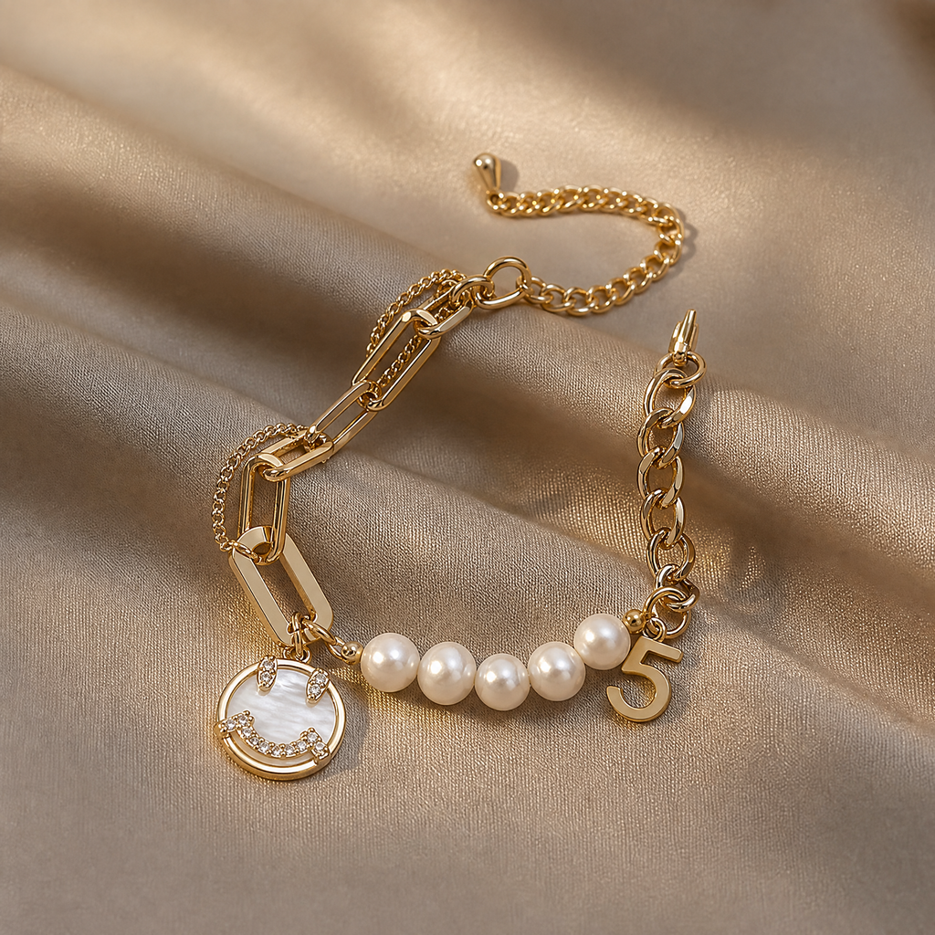 Golden Muse Pearl Charm Bracelet