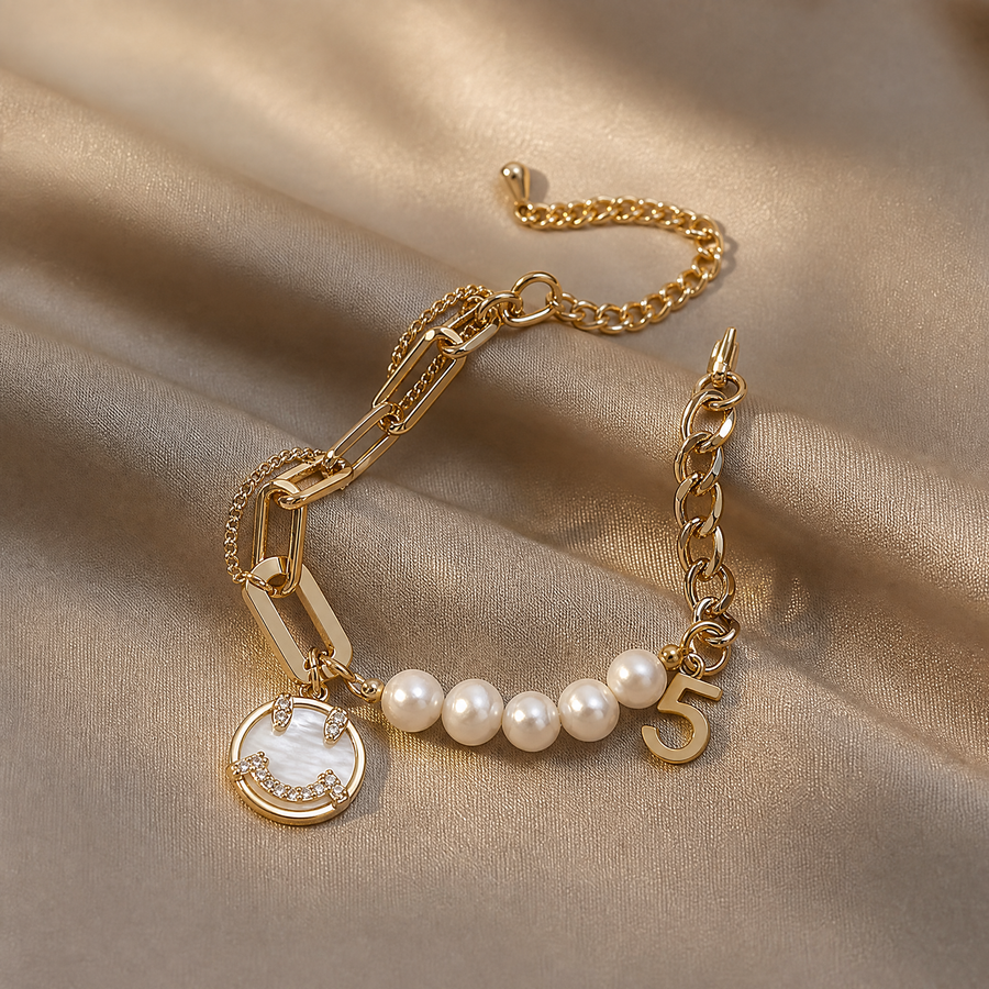Golden Muse Pearl Charm Bracelet