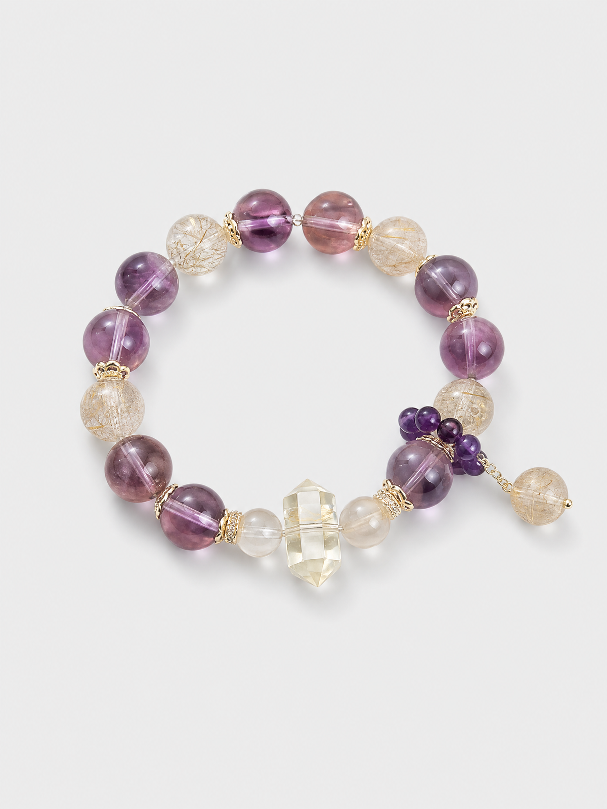 Violet Bloom Amethyst & Golden Rutilated Quartz Bracelet