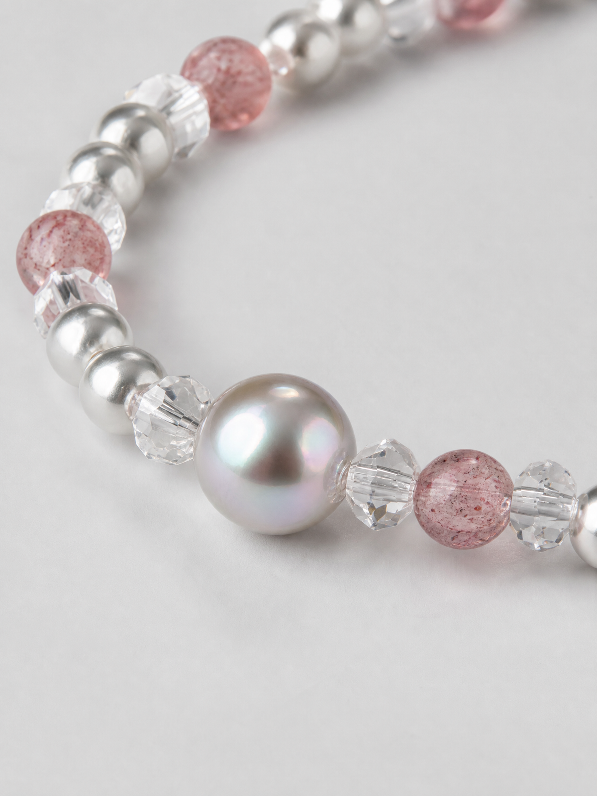Blush Orbit Strawberry Quartz & Pearl Bracelet