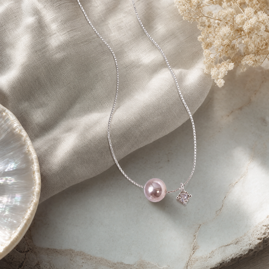 Moonlit Lilac Pearl Necklace – Pearl & Crystal Pendant